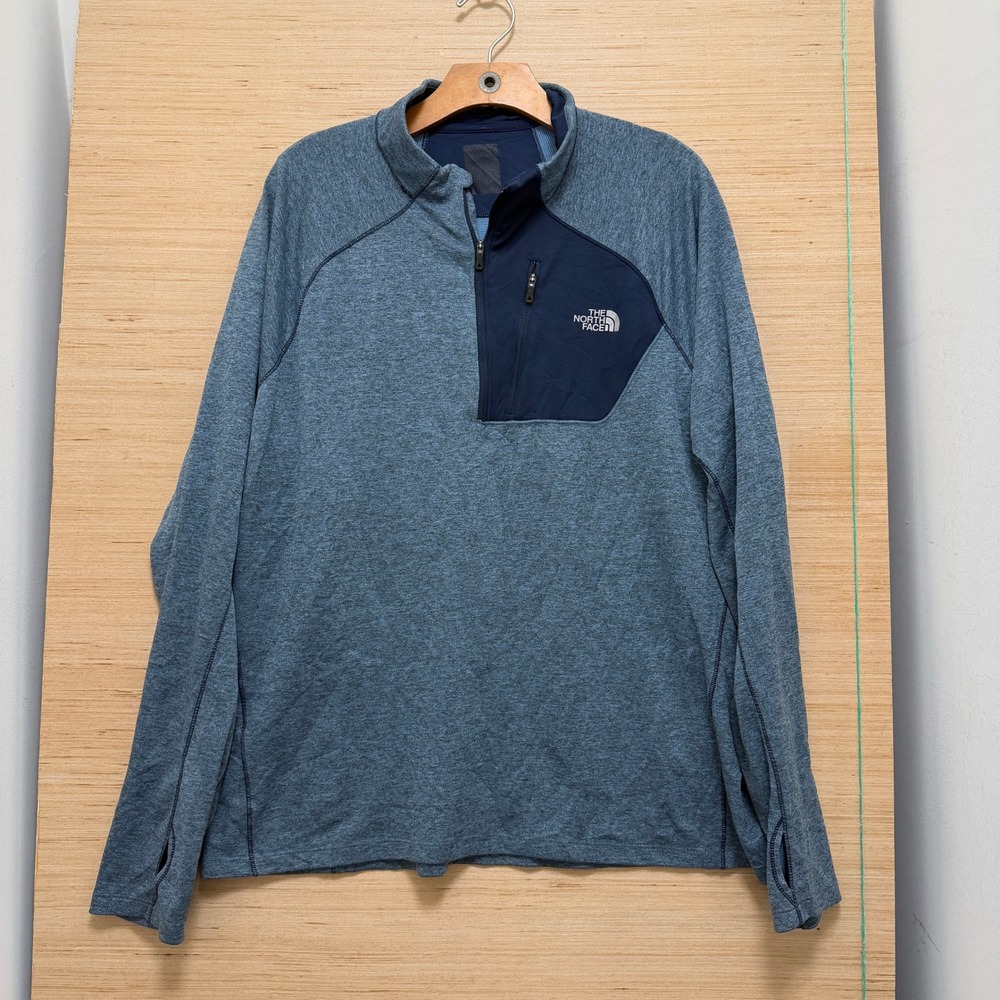 The North Face Mens FlashDry Quarter Zip Pullover Heather Blue Navy L